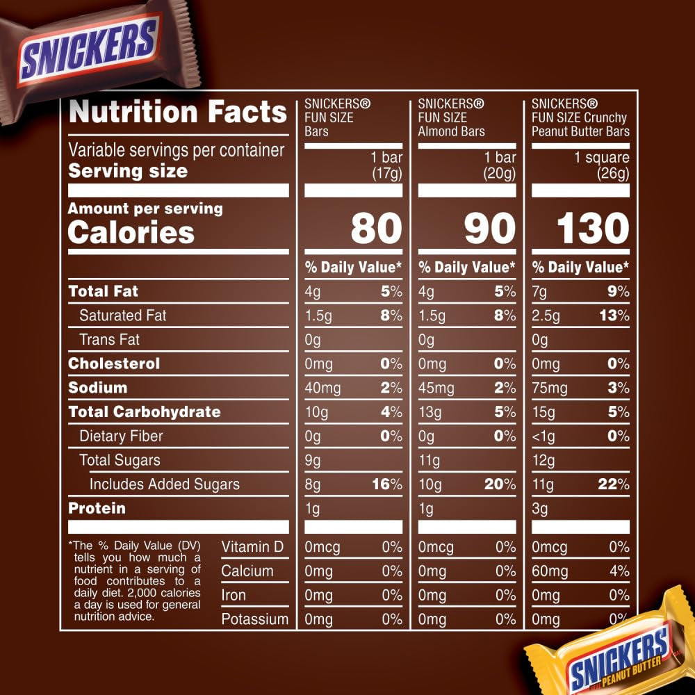 SNICKERS Original, Peanut Butter & Almond Bulk Variety Pack Fun Size Chocolate Candy Bar Assortment, 60 Pieces Bag