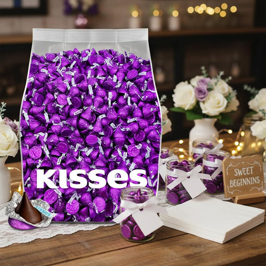 Dark Chocolate Kisses Bulk - 200 Pieces Dark Chocolate Individually Wrapped Purple Kisses Candy Bulk - 2 Pounds