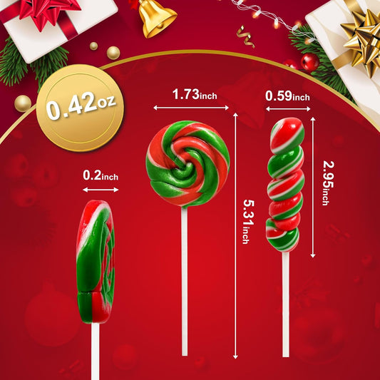 12 Twisty & 12 Swirl Festive Red-And-Green Lollipops with Red Ribbon Bow