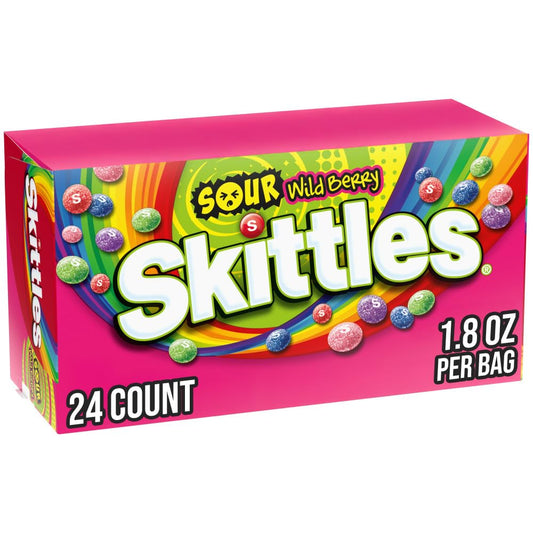 SKITTLES SOURS Wild Berry Sour Candy Bag, 1.8-Oz, Candy Bulk - 24 Count