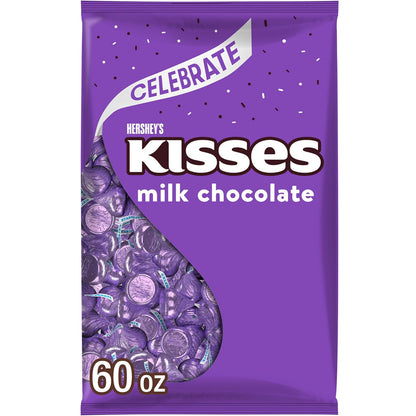 HERSHEY'S KISSES Milk Chocolate Candy Bulk Bag, Purple Foils, 60 Oz