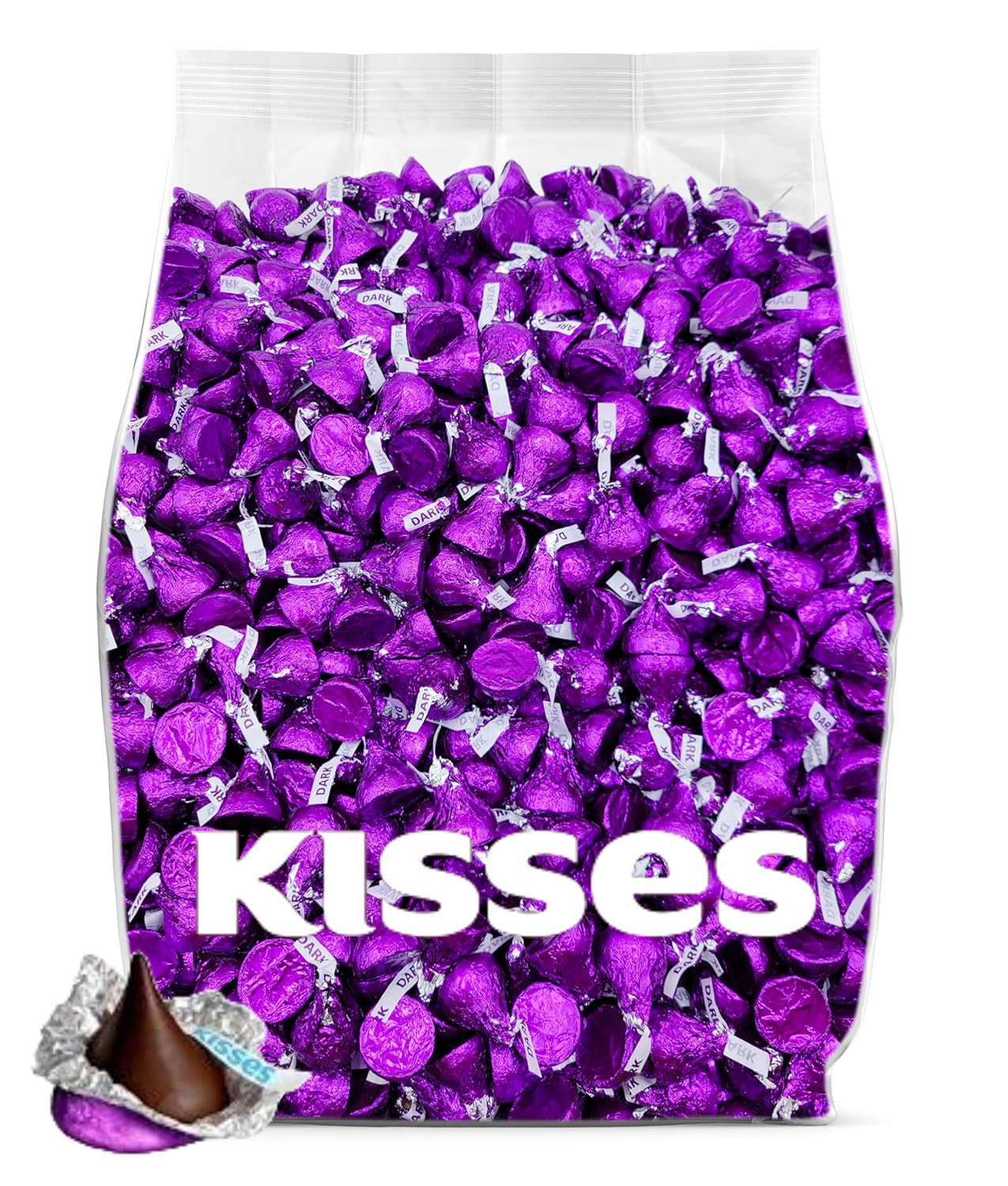 Dark Chocolate Kisses Bulk - 200 Pieces Dark Chocolate Individually Wrapped Purple Kisses Candy Bulk - 2 Pounds