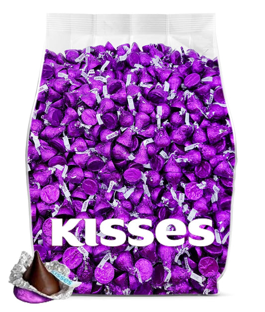 Dark Chocolate Kisses Bulk - 200 Pieces Dark Chocolate Individually Wrapped Purple Kisses Candy Bulk - 2 Pounds