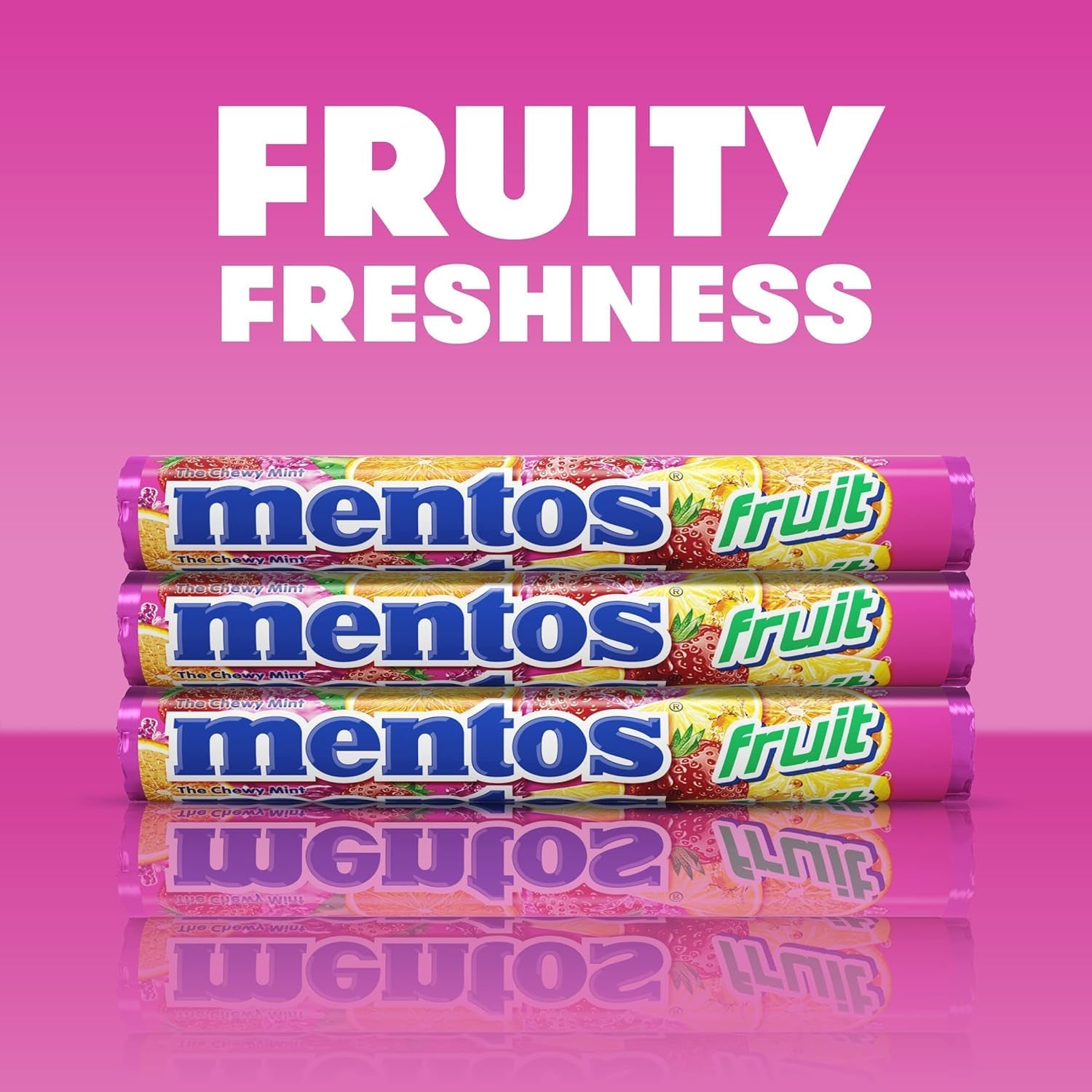 Mentos Fruit Chewy Mint Candy Roll, Mixed Fruit Flavors, 14 Pieces per Roll (Pack of 6) 