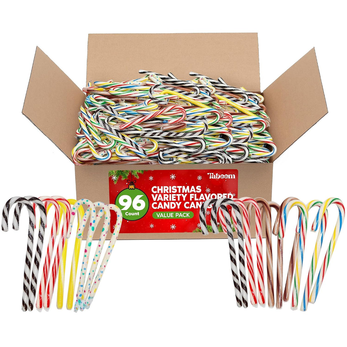 Taboom Bulk Assorted Candy Cane 96 Count - Christmas Candy Canes Variety Fruity Flavors Cherry, Lemon, & Hot Cocoa Holiday Colorful Candy Bulk