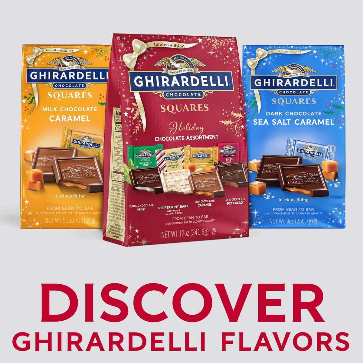 GHIRARDELLI Limited Edition Holiday Chocolate Assortment SQUARES, 12 Oz Bag
