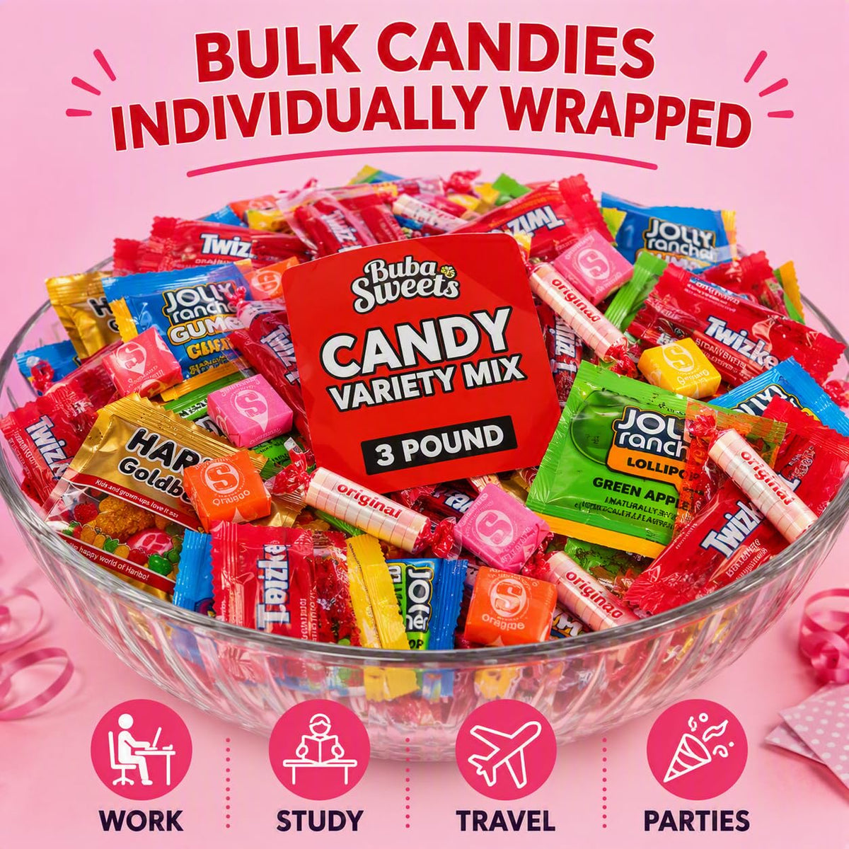 Bulk Candy Variety Pack - 3 Lb Large Assorted Individually Wrapped Party Candies Mix