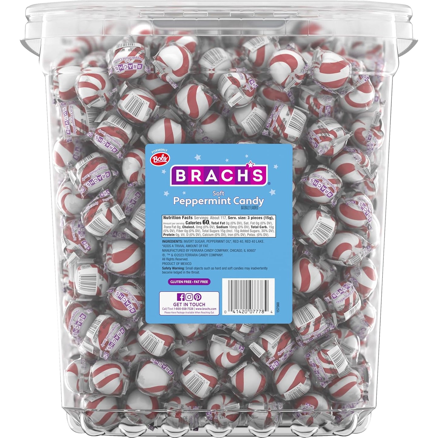 Brach's Sweet Stripes Soft Peppermint Candy, Individually Wrapped, 350 Ct