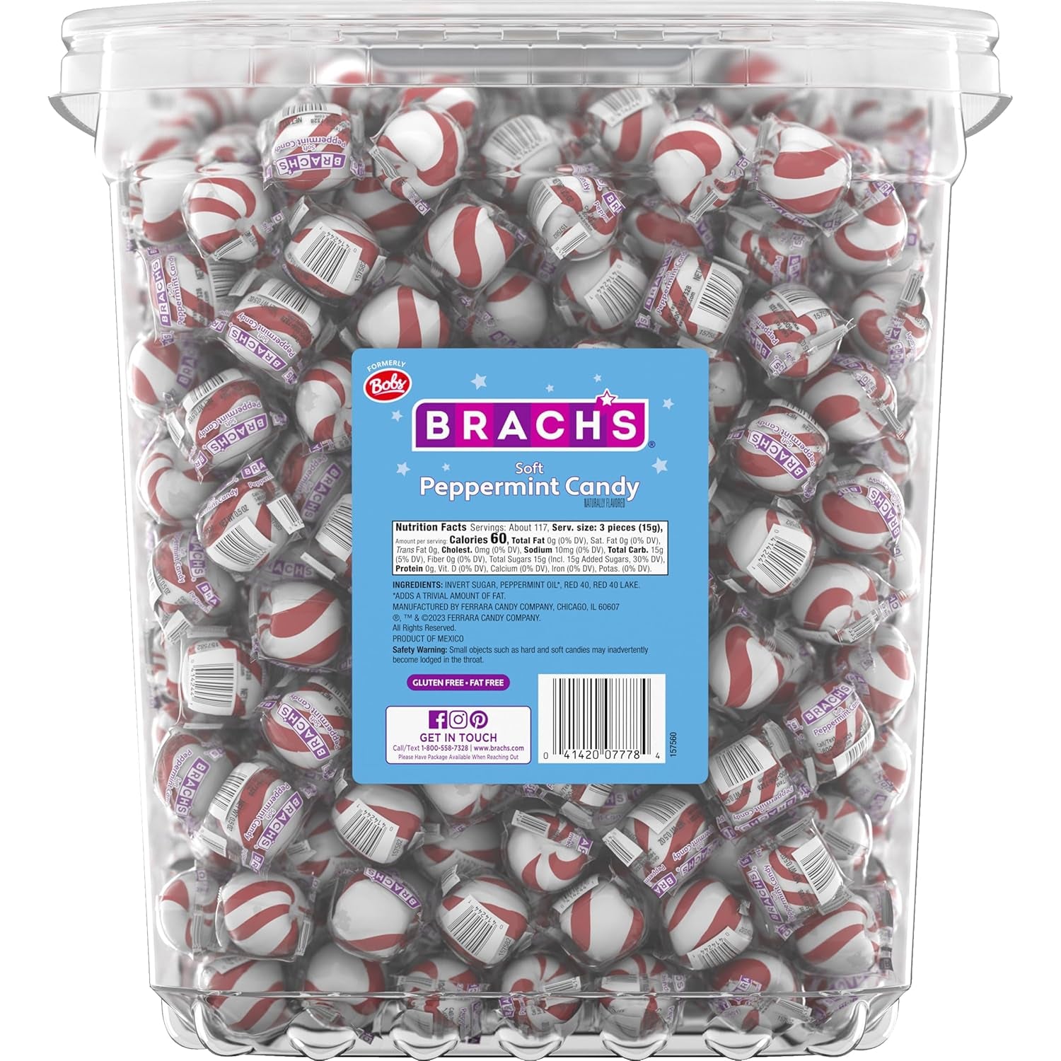 Brach's Sweet Stripes Soft Peppermint Candy, Individually Wrapped, 350 Ct