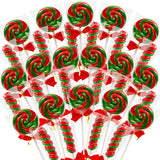 12 Twisty & 12 Swirl Festive Red-And-Green Lollipops with Red Ribbon Bow