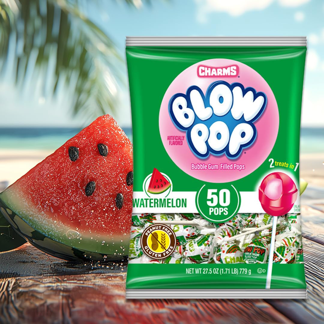 Charms Blow Pop Single Flavor Bag, Watermelon, 50 Count (Pack of 1)