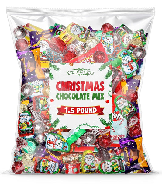 Christmas Chocolate Candy Mix 1.5 Pound – Individually Wrapped Assorted Holiday Themed Chocolates Variety Pack for Classroom Party, Bowls, Parties, Stocking Stuffers & Gift Bags