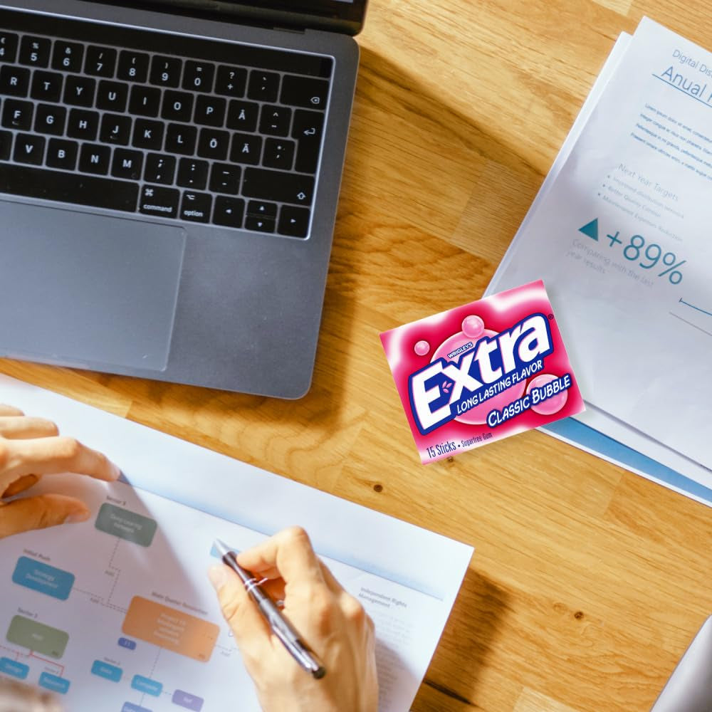 EXTRA Classic Bubble Gum, Sugar Free Chewing Gum, 3 Pack, 15 Sticks