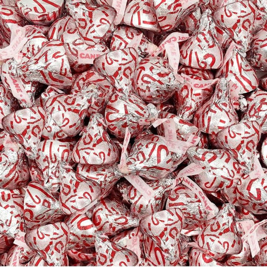 Hershey Kisses Candy Cane Flavored Kiss, Approx 50 Count Festive Red & White Peppermint Flavored Chocolates 9 Oz Bag