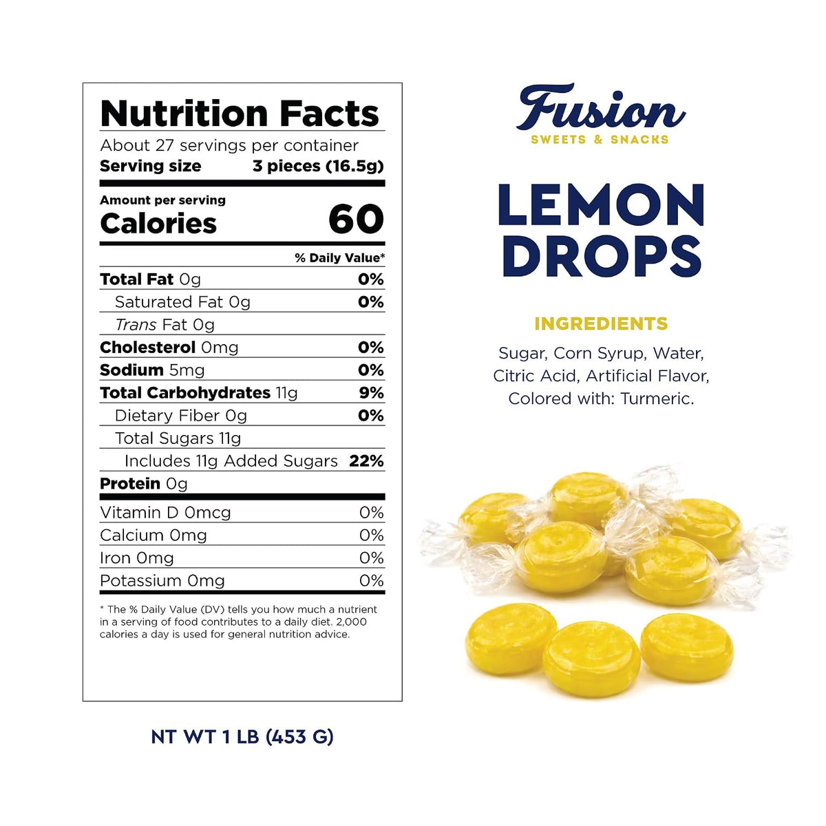 Lemon Drops Hard Candy, Individually Wrapped, Bulk 1Lb, Gluten-Free