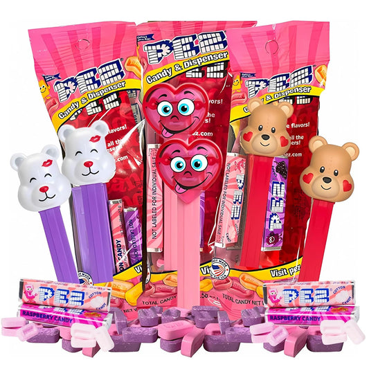 Valentine's Day Candy Dispensers – 3 Pack Gift Set with Assorted Refill Rolls