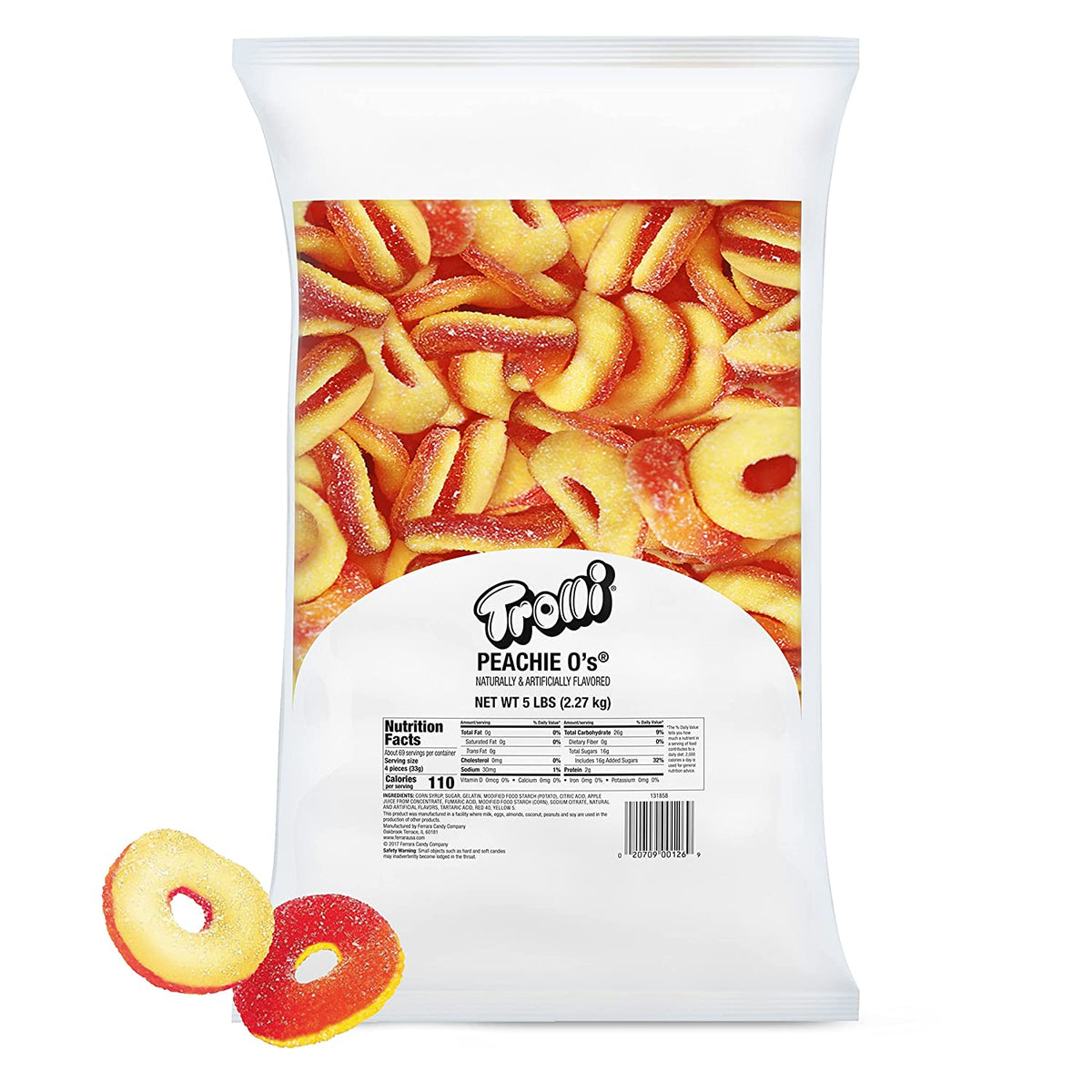 Trolli Peachie O'S Sour Gummy Rings Candy, Bulk Bag, 5 Lb