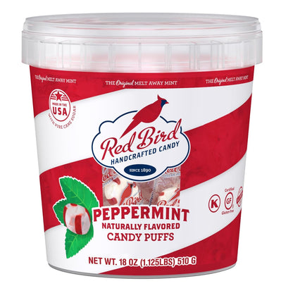 Red Bird Soft Peppermint Candy Mint Puffs, Individually Wrapped, 18 Oz Tub
