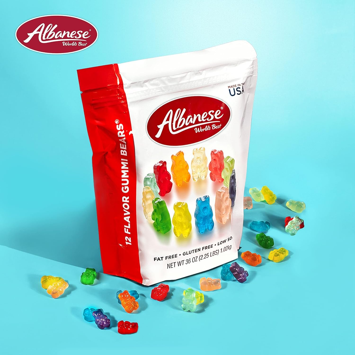 Albanese World's Best 12 Flavor Gummi Bears | 36Oz Bag of Gummy Candy | Cherry, Blue Raspberry, Mango and More