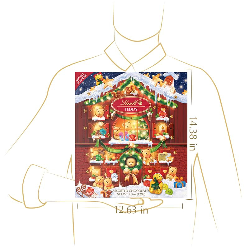 Lindt TEDDY Assorted Chocolate Candy Christmas Advent Calendar, 4.5 Oz. Box