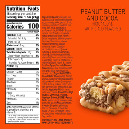 REESE'S Puffs Cereal Treat Bars, Peanut Butter and Cocoa, Snack Bars, Value Pack, 16 Ct