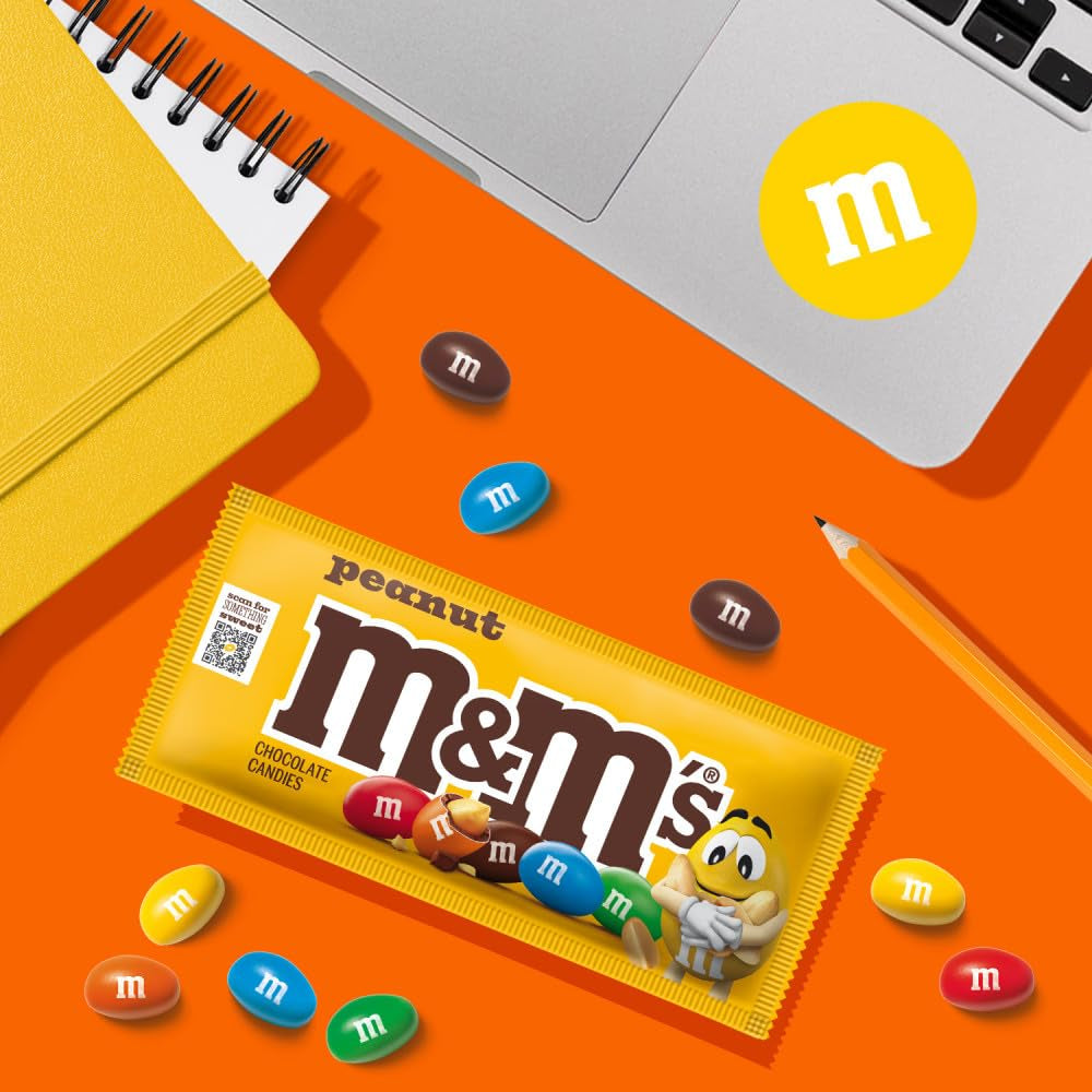 M&M'S Peanut Chocolate Candy, Full Size Candy 1.74 Oz Bag, Bulk Pack of 48