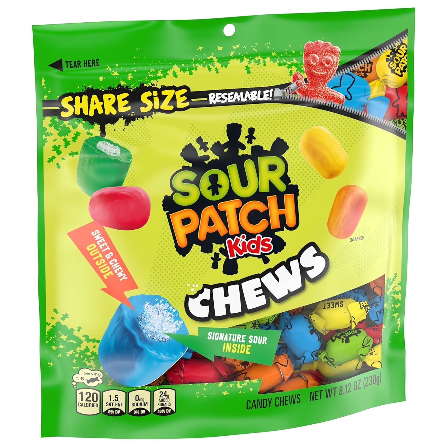 SOUR PATCH KIDS Chews Soft & Chewy Candy, Share Size, 8.12 Oz