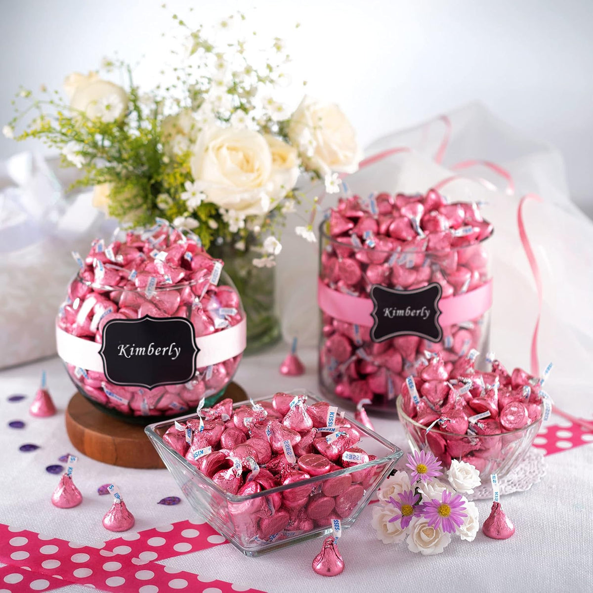 HERSHEY'S KISSES Milk Chocolate Candy Bulk Bag, Pink Foils, 60 Oz