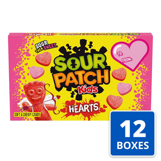 SOUR PATCH KIDS Soft & Chewy Gummy Valentine'S Day Candy Hearts, 12 Boxes