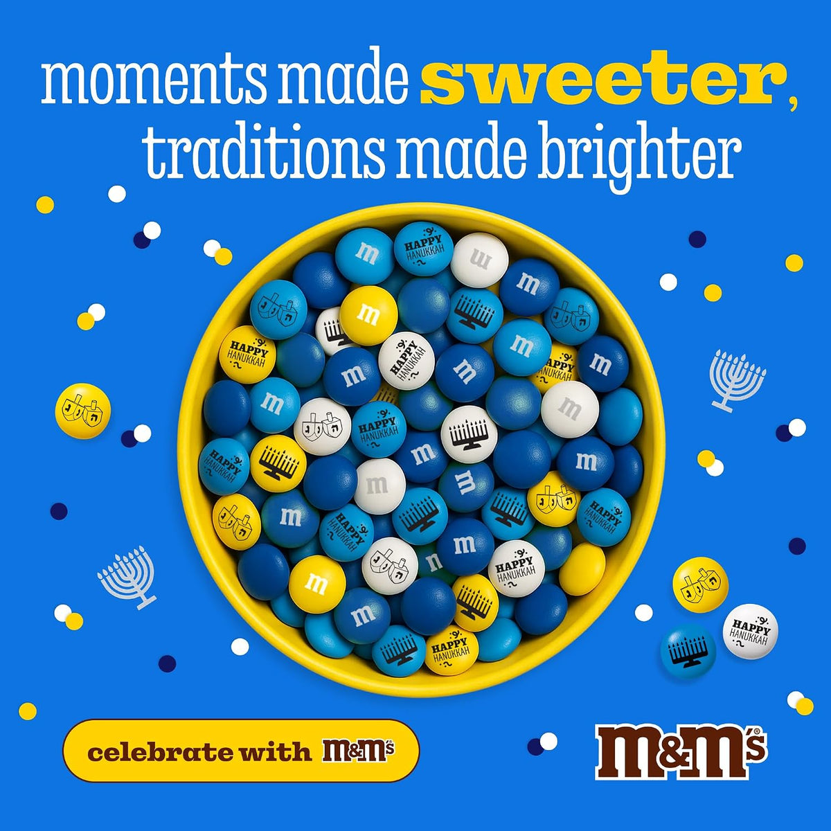 M&M'S Hanukkah Milk Chocolate Candy, Blue, Yellow, White, 2 Lb Bulk Bag
