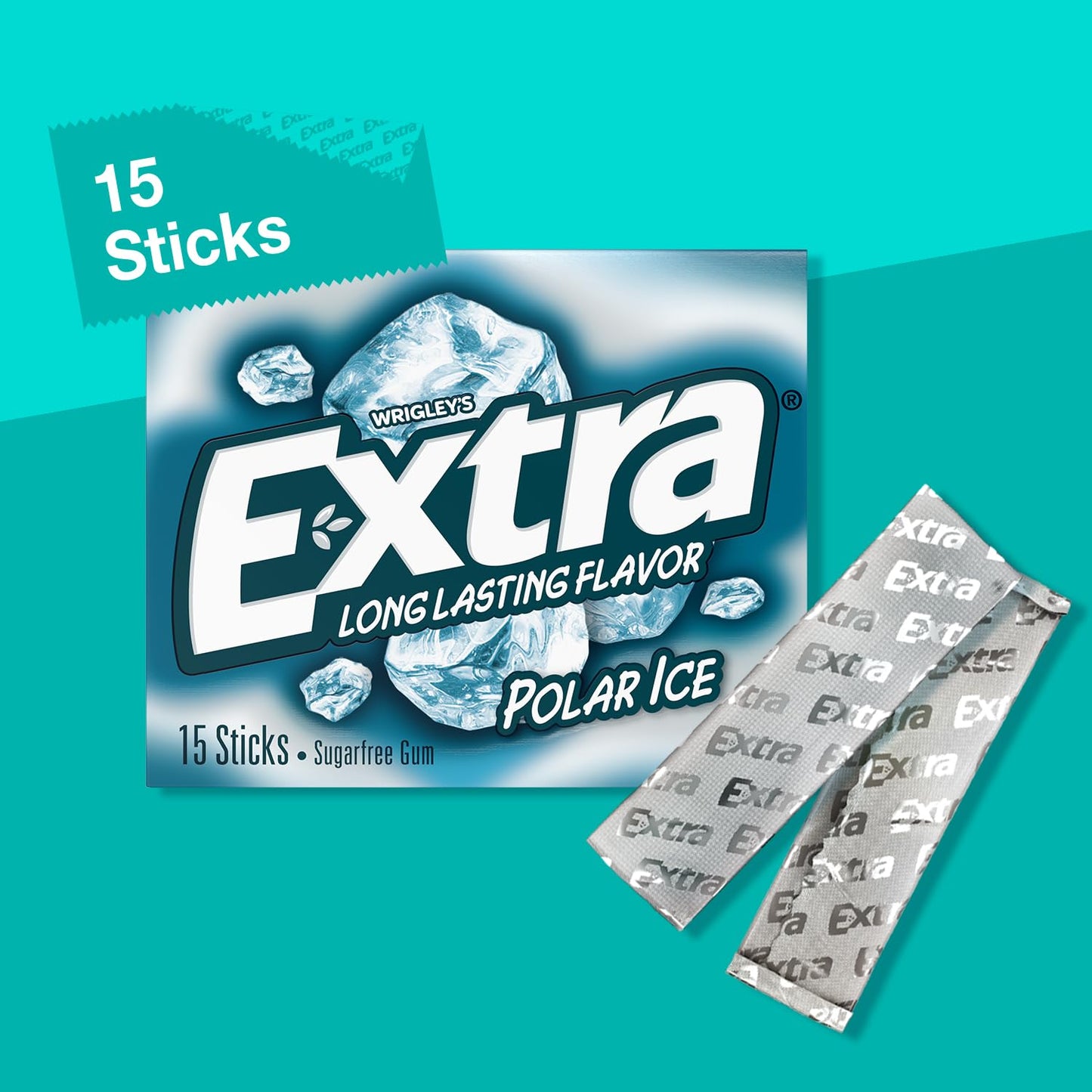 EXTRA Polar Ice Chewing Gum Packs, Sugar Free Gum in Bulk with Strong Mint Flavor for Freshening Breath, 15 Sticks (10 Pack)