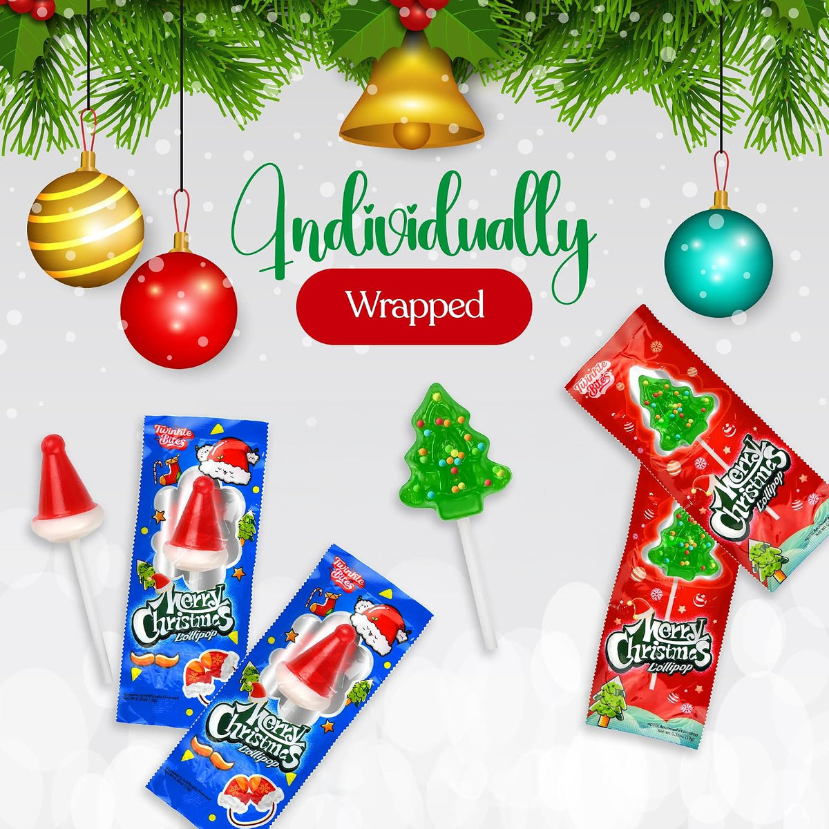60 Pack Christmas Lollipops - Individually Wrapped Christmas Holiday Themed Hat and Tree Lollipops