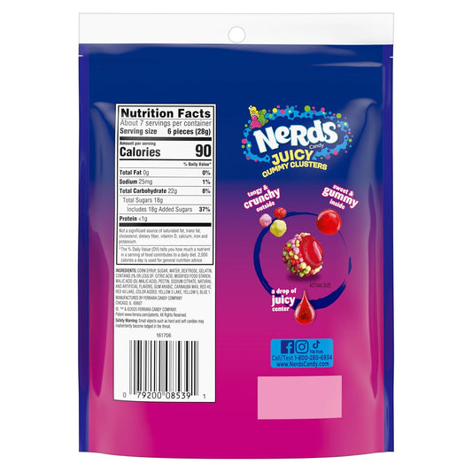 Nerds, Juicy Gummy Clusters, Strawberry Punch, Juicy and Gummy Candy, 1 Stand up Bag, for Snacking and Sharing, 7.2 Ounce