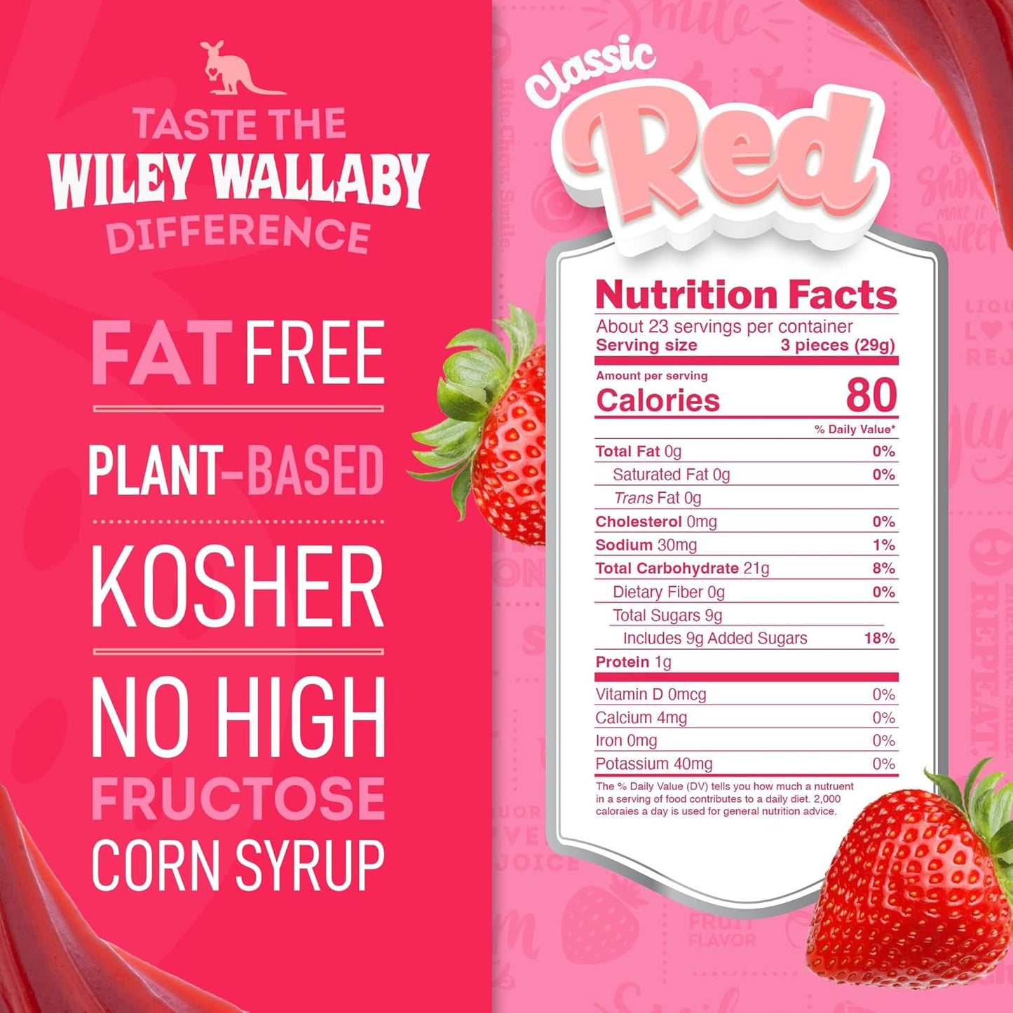 Wiley Wallaby Classic Red Strawberry Licorice Candy, Soft & Chewy, 24Oz, 2Pk