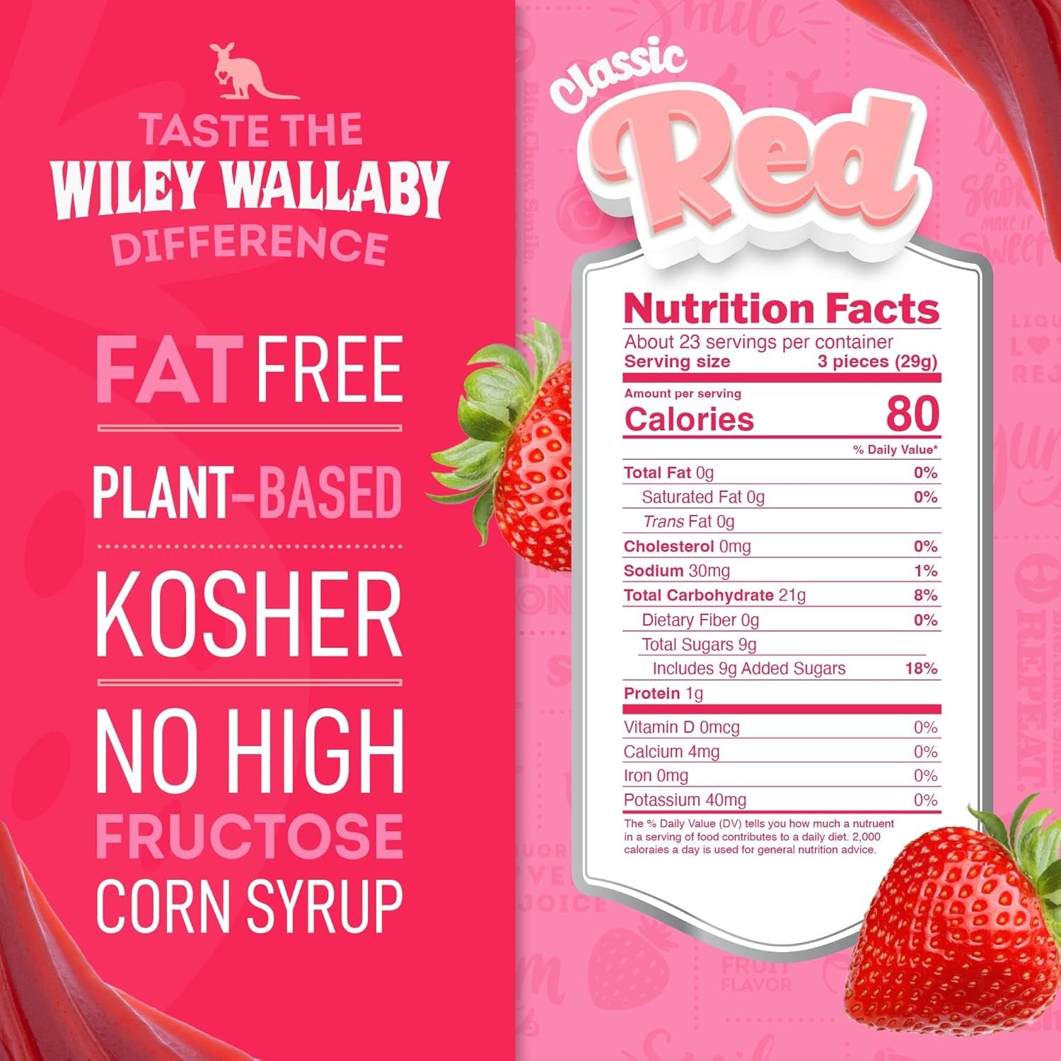 Wiley Wallaby Classic Red Strawberry Licorice Candy, Soft & Chewy, 24Oz, 2Pk