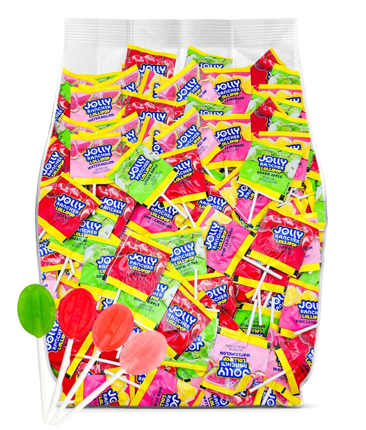 Jollyrancher Lollipops Bulk 125 Pieces - Bulk Candy Individually Wrapped Jolly Ranchers Lollipops Flat - 2 Pounds