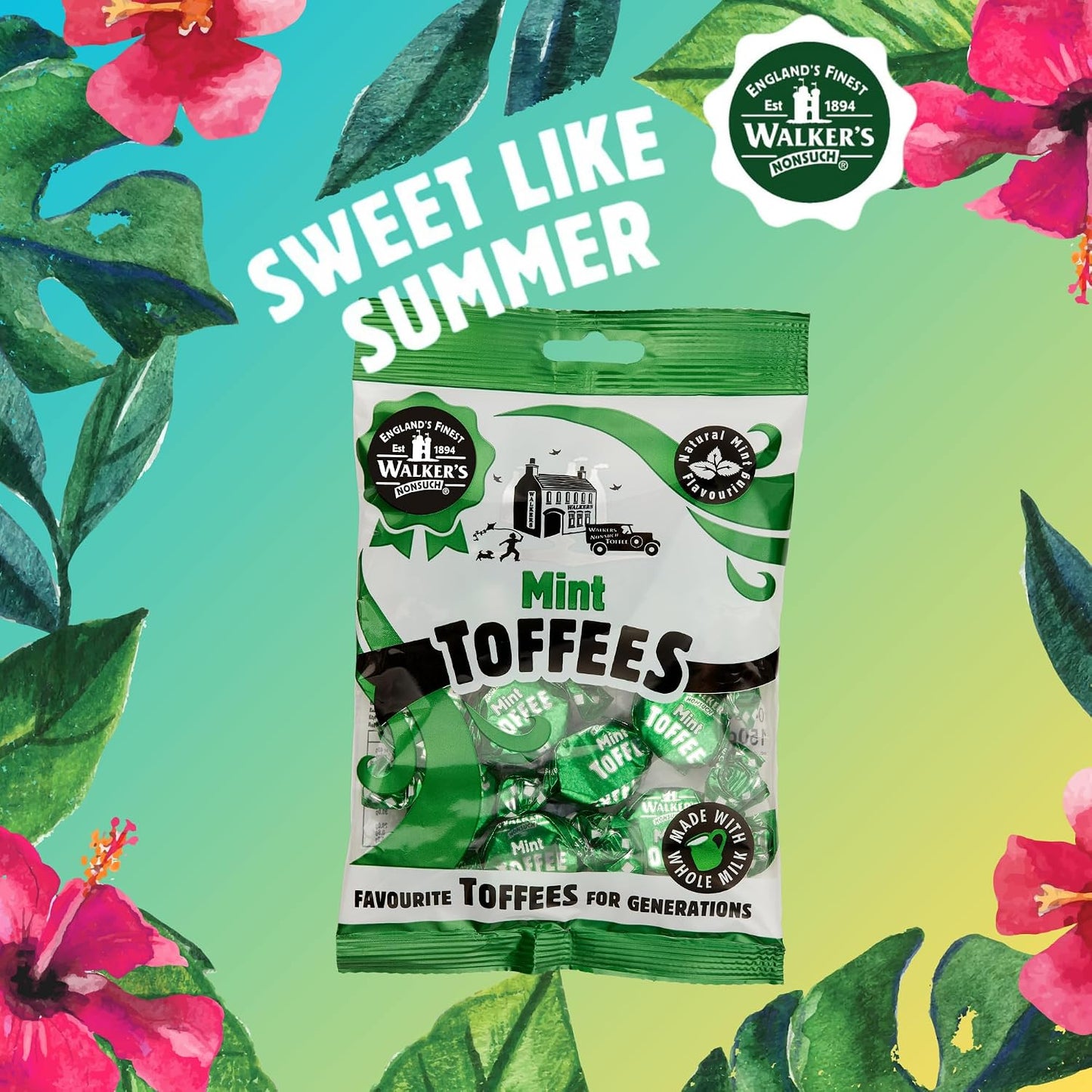 Walkers Nonsuch British Mint Toffee Candy 5.29 Oz (150G) - Natural Mint Flavor, Whole Milk Toffee