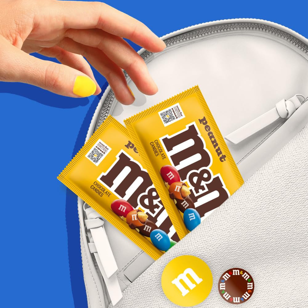 M&M'S Peanut Chocolate Candy, Full Size Candy 1.74 Oz Bag, Bulk Pack of 48