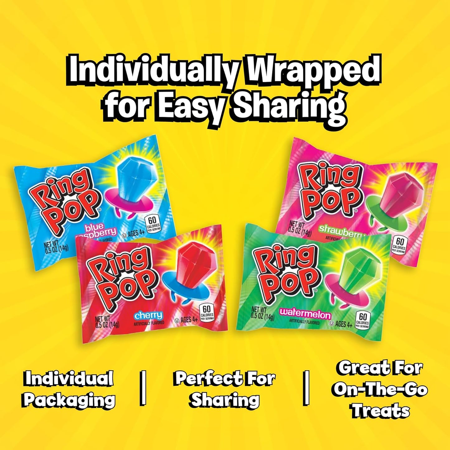 Ring Pop Lollipops - Bulk Candy Individually Wrapped Suckers Variety Party Pack- 20 Count