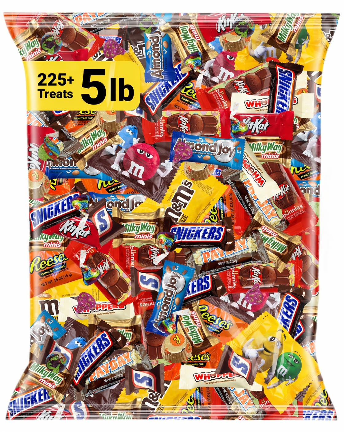 Chocolate Candy Variety Pack 5 Lb, 225 Ct, Fun Size Individually Wrapped | Assorted Milk & Dark Mini Bars for Goodie Bags, Office Snacks, Parties, Gifting, Holidays, Mixed Candy Bowl, Bulk Assortment