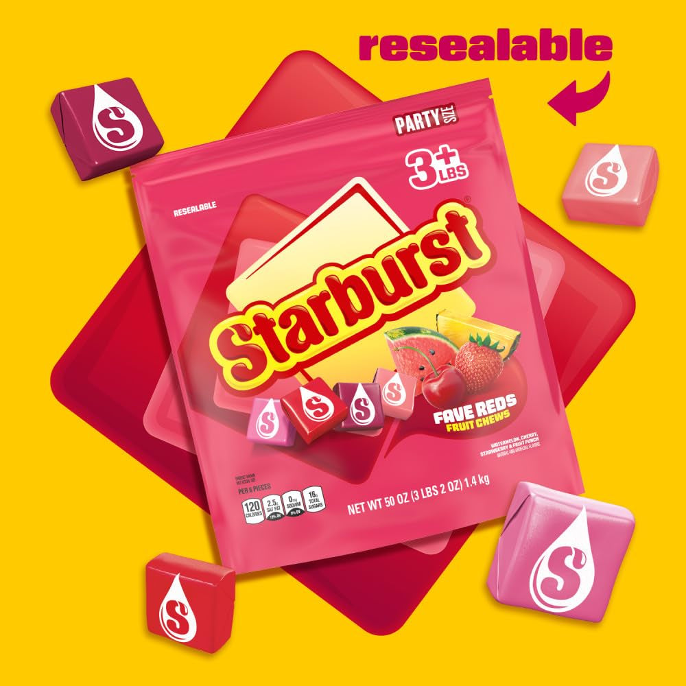 STARBURST Favereds Chewy Fruit Chews, Bulk, Wrapped, Party Size, 50 Oz