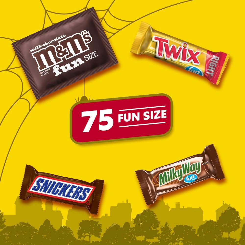 Mars Snickers, M&M'S Milk Chocolate, Milky Way & Twix Fun Size Chocolate Candy Variety Pack 75 Ct Bag