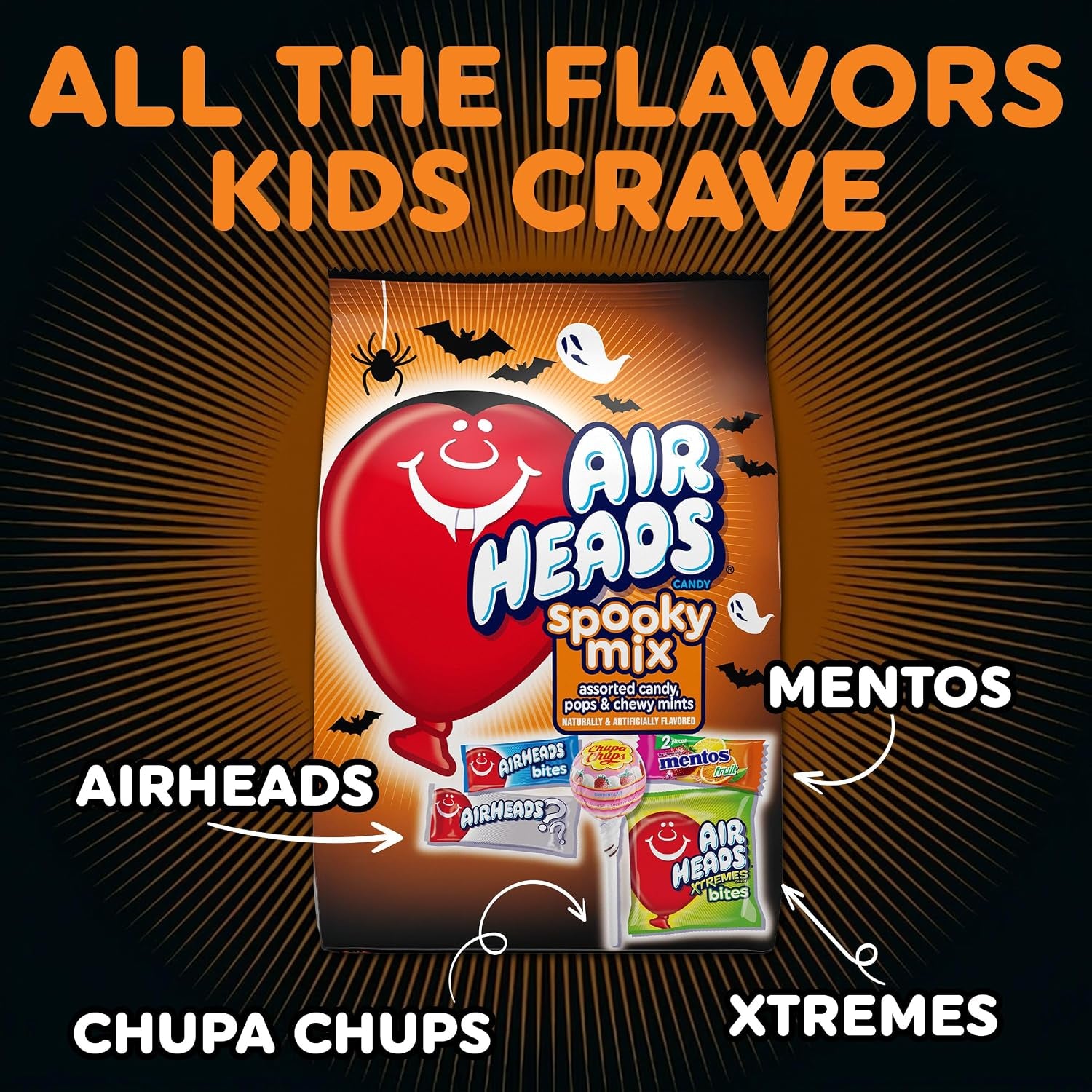 Airheads, Mentos, Chupa Chups Halloween Spooky Candy Mix, 65 Count Bag