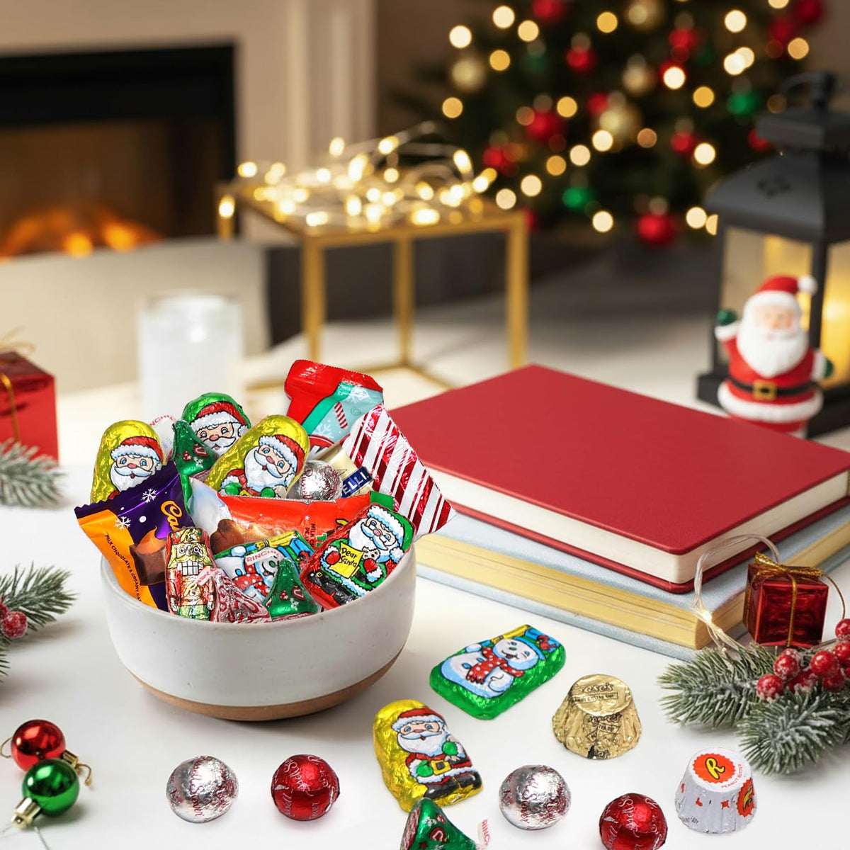 Bulk Christmas Candy Chocolate Variety Mix 4 LB - Individually Wrapped Assorted Holiday Themed Chocolates Assortment for Classroom Candies, Bowls, Parties, Stockings & Gift Bags