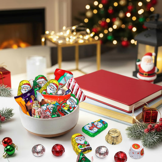 Bulk Christmas Candy Chocolate Variety Mix 4 LB - Individually Wrapped Assorted Holiday Themed Chocolates Assortment for Classroom Candies, Bowls, Parties, Stockings & Gift Bags