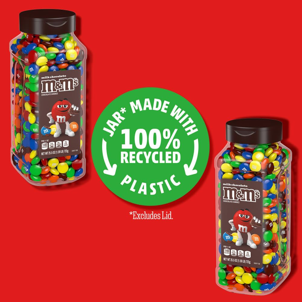 M&M'S Milk Chocolate Bulk Candy Jars, Assorted Chocolate Candies, Party Size Bulk, 25.5 Ounces Each (Pack of 2)