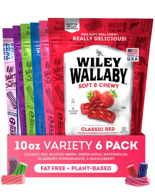 Wiley Wallaby Fruit Flavors Licorice Candy Variety, 10Oz, 6Pk