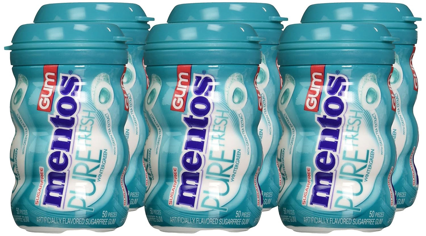 Mentos Pure Fresh Sugar-Free Chewing Gum with Xylitol, Wintergreen, Bulk, 50 Count (Pack of 6) 