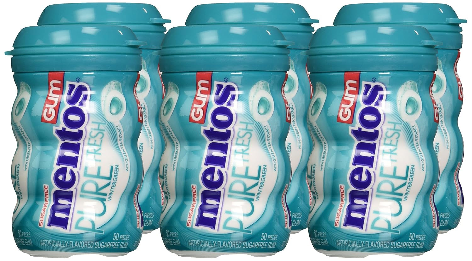 Mentos Pure Fresh Sugar-Free Chewing Gum with Xylitol, Wintergreen, Bulk, 50 Count (Pack of 6) 