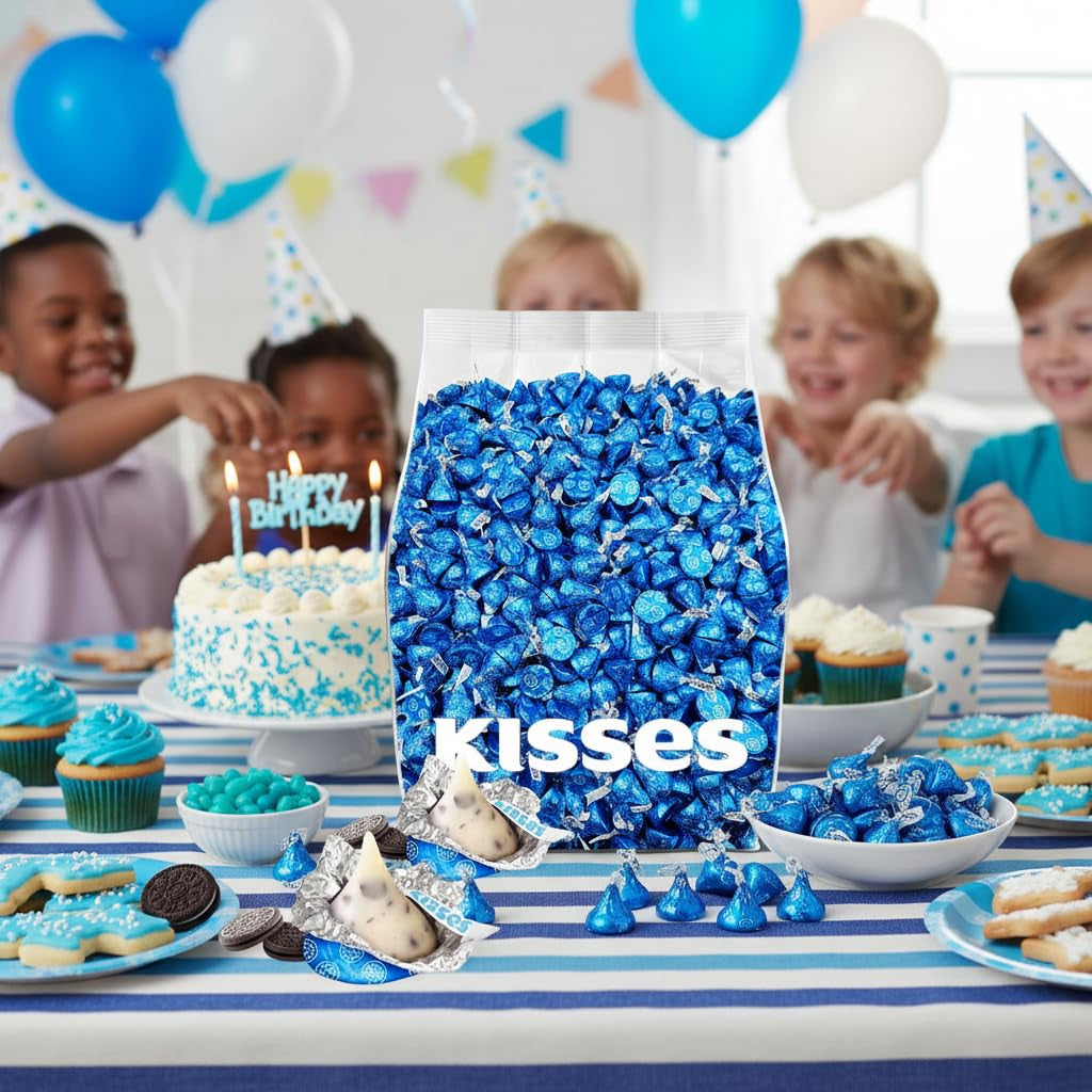 Cookies and Cream Kisses Bulk Candy 200 Pieces - Bulk Chocolate Individually Wrapped Blue Kisses - 2 Pounds